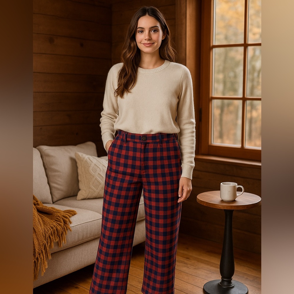 GAP Red and Blue Plaid Wide Leg Pants